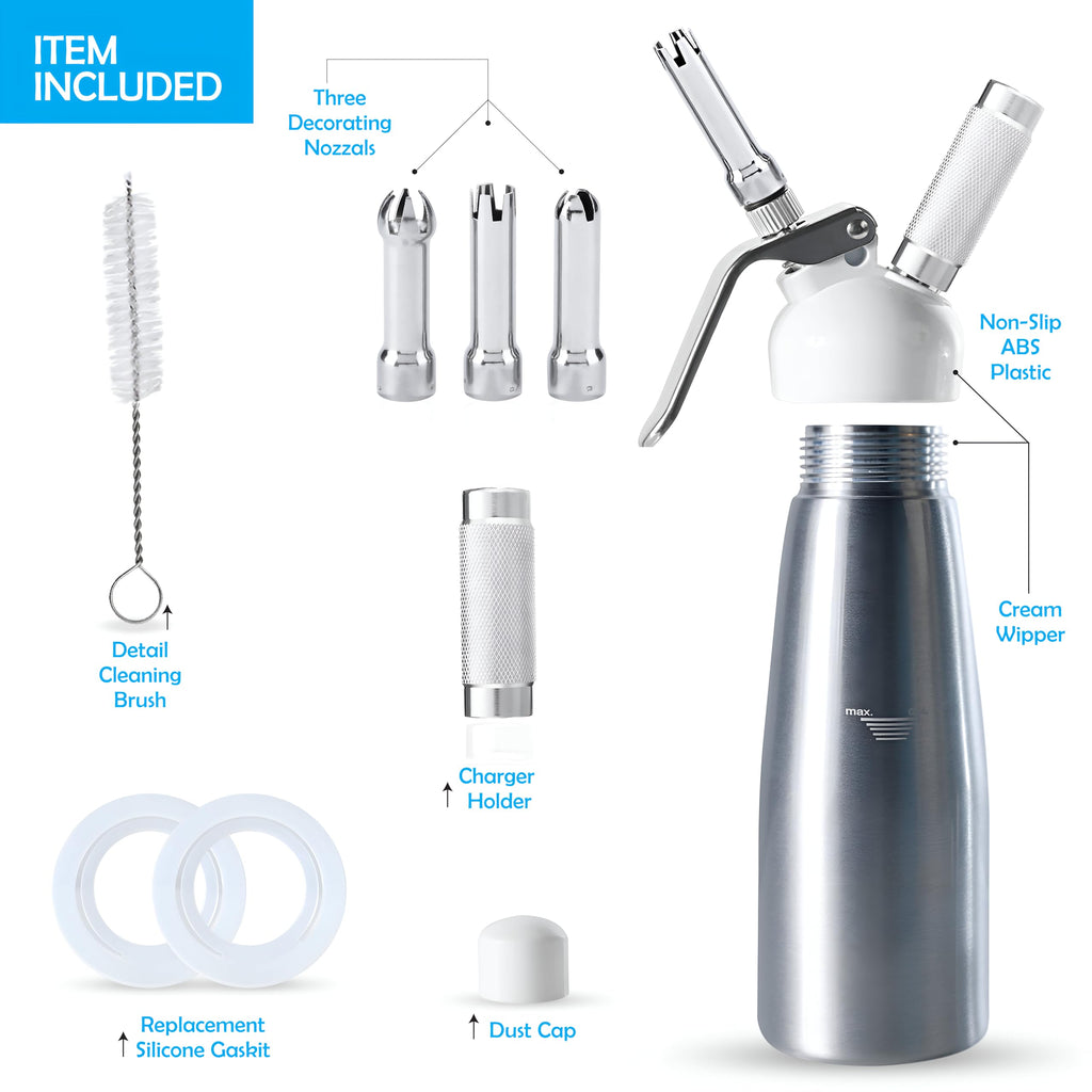 SWISSTON Whipped Cream Dispenser 500ml/1 Pint - Aluminum Cream Whipper & Whipping Siphon for Cold Foam, Coffee & Desserts