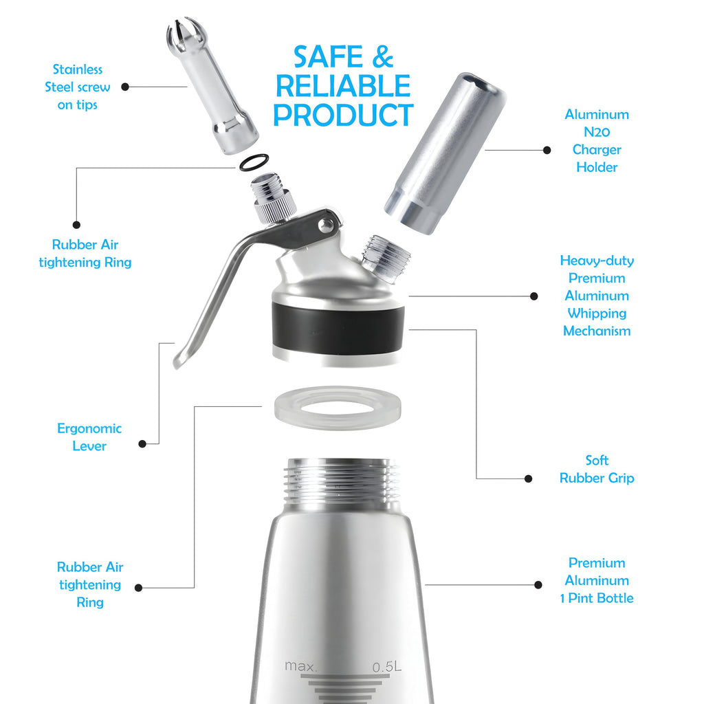 SWISSTON Whipped Cream Dispenser 500ml/1 Pint - Aluminum Cream Whipper & Whipping Siphon for Cold Foam, Coffee & Desserts