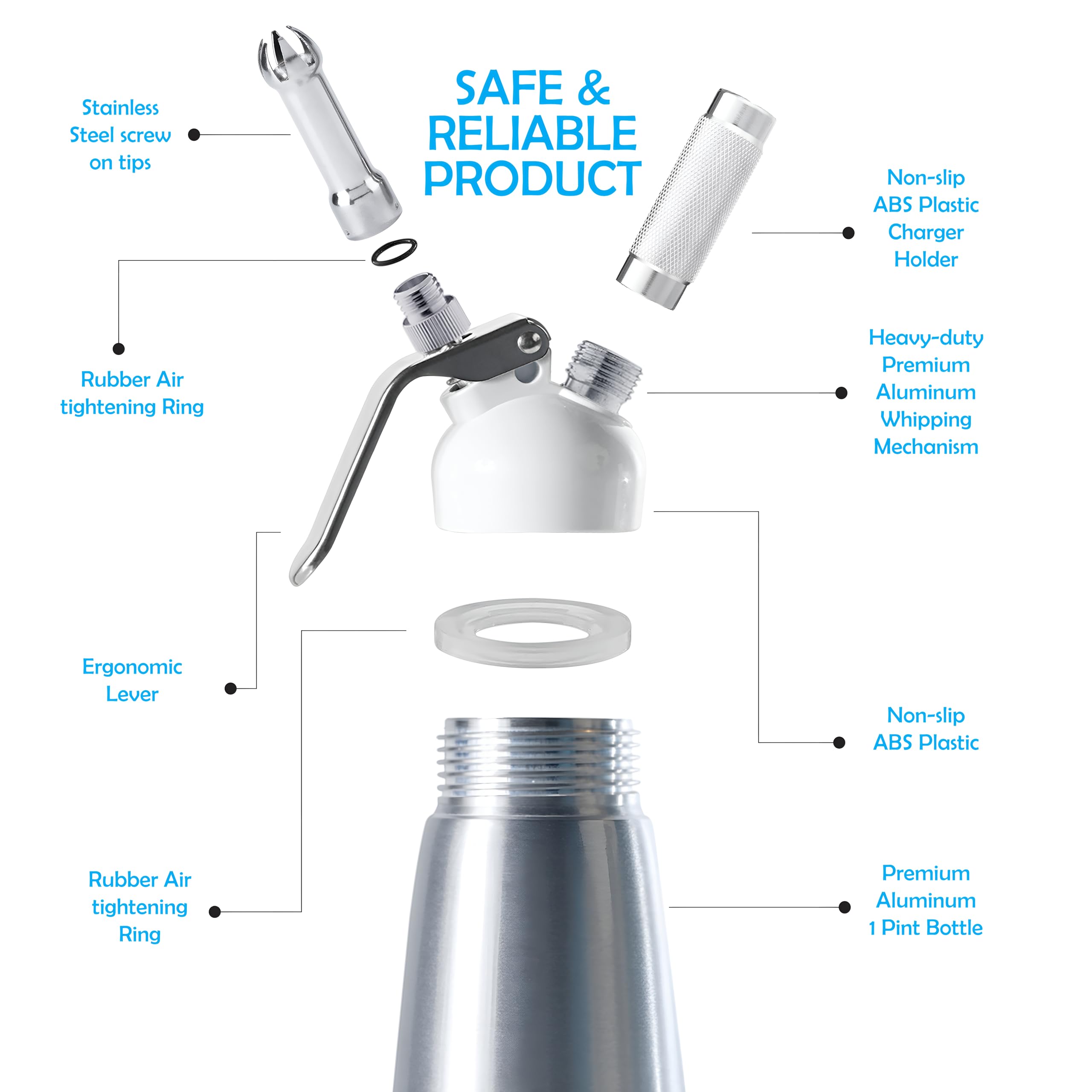 SWISSTON Whipped Cream Dispenser 500ml/1 Pint - Aluminum Cream Whipper & Whipping Siphon for Cold Foam, Coffee & Desserts