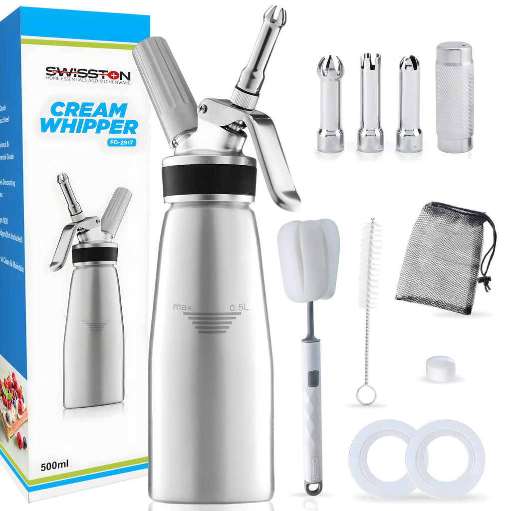 SWISSTON Whipped Cream Dispenser 500ml/1 Pint - Aluminum Cream Whipper & Whipping Siphon for Cold Foam, Coffee & Desserts
